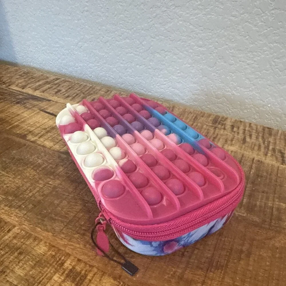 Zip It Zip & Pop Storage Box Pencil Box Pink Tie Dye Unzip Your Mind Fidget Pop
